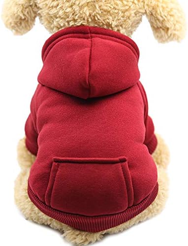 Jecikelon Soft Dog Hoodies for Small Dogs, Fleece Puppy Sweatshirt with Pockets, Warm Winter Cold Weather Coats for Pet Cat, Cute Clothes Puppy Costume (Wine red, Medium)