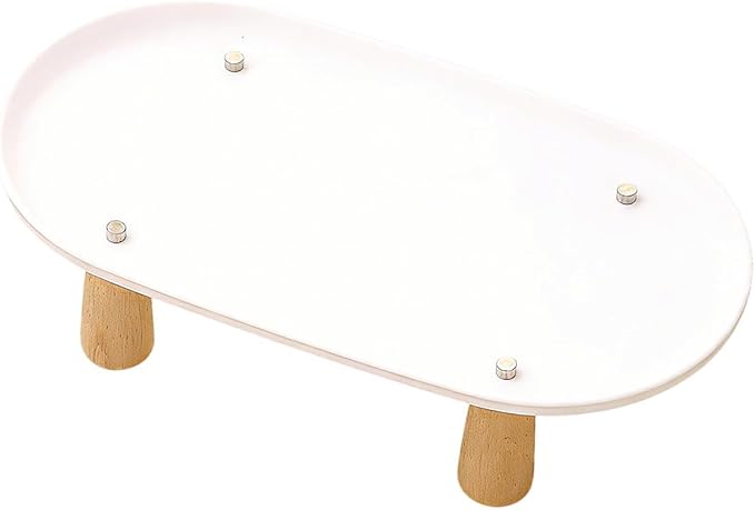 Generic Cat Bowl Raised Stand Rack to Protect Cat Neck Sturdy Non Slip Stable for Feeder Stand Elevated Holder, White 31cmx17cm