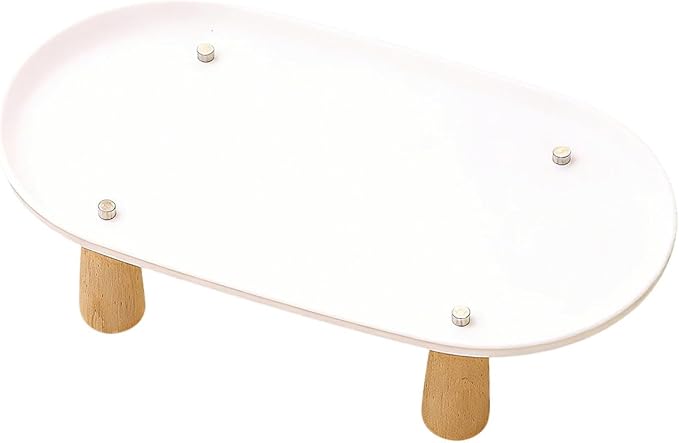 Generic Cat Bowl Raised Stand Rack to Protect Cat Neck Sturdy Non Slip Stable for Feeder Stand Elevated Holder, White 31cmx17cm