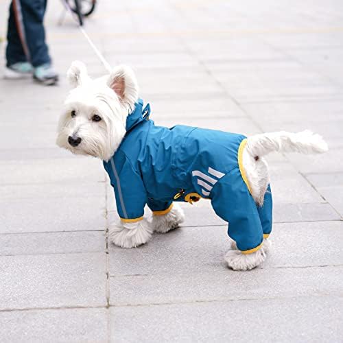 Dog Raincoat, Waterproof Dog Rain Jacket with Hood, Rain Coat with Leash Hole, Reflective Strap for Small Medium Dogs, Outdoor Adventures/Walking Lightweight Puppy (Blue,L)