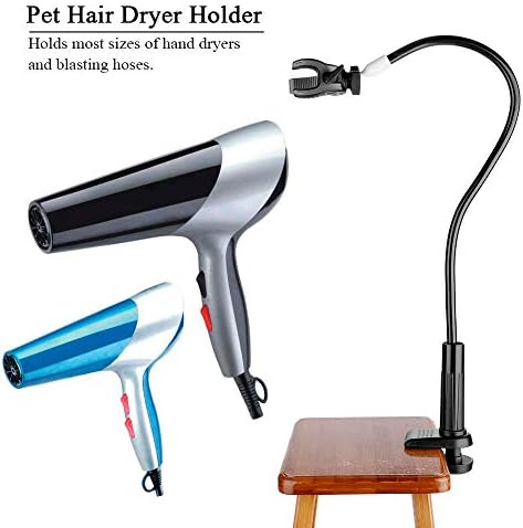 Pssopp Hair Dryer Holder, 360 Degrees Rotatable Hands Hair Dryer Stand Aluminum Alloy Pet Dog Cat Grooming Table Hair Dryer Clip Holder with Clamp Mount