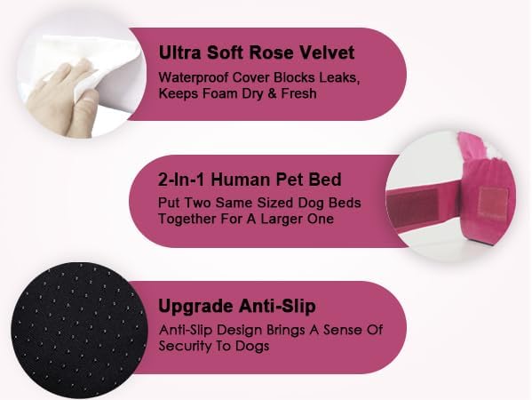 XXL Orthopedic Dog Bed - Breathable Egg-Crate Foam Sofa Couch with Bolster, Water-Resistant Liner & Washable Rose Velvet - Ideal for German Shepherds, Boxers, Rose Pink, (48'' x 30'')