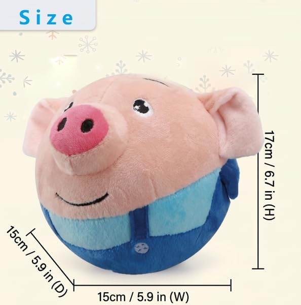 Interactive Dog Toys, Jumping Squeaky Dog Toys with Recording and Music Modes, Dog Toys to Keep Them Busy, Dog Birthday Plush Dog Toy, Rechargeable Interactive Dog Ball, Pet Toys for Dogs (Red Pig)