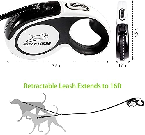 EXPAWLORER Dual Retractable Dog Leash - Double-Head Lockable Extendable Pet Leash - 16FT Reflective Nylon Ribbon - 360 Tangle-Free for Two Dogs Walking Training