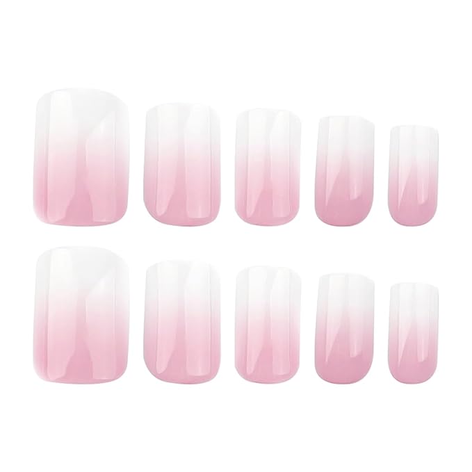 yefiuo Press on Nails Short Square Ombre French Fake Nails Press ons Glossy Acrylic False Nails Glue on Nails Reusable Nail Tips Kit Full Cover Stick on Nails Manicure Supplies for Women Girls 24Pcs