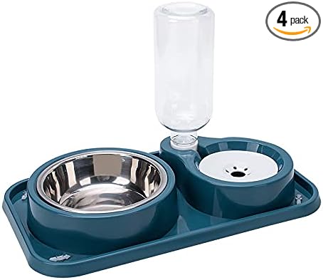 Love Dream Double Dog Cat Bowls, 2 in1 Pet Water and Food Bowl Set with Automatic Gravity Water Dispenser Bottle Detachable Stainless Steel Bowl No-Spill for Cats and Dogs Puppy Kitten Rabbit