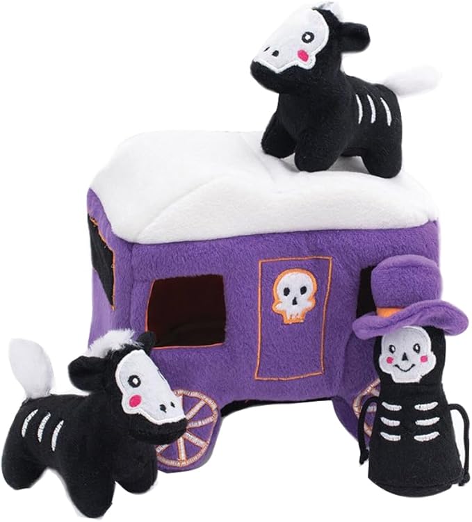 ZippyPaws Halloween Burrow Interactive Dog Toys - Hide and Seek Dog Toys and Puppy Toys, Colorful Squeaky Dog Toys, and Plush Dog Puzzles – Haunted Carriage