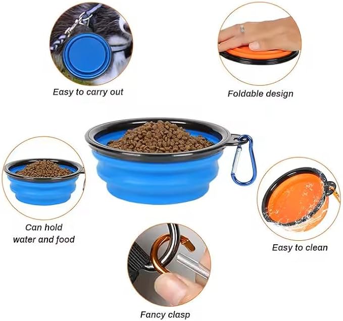 Limpet Collapsible Bowls,Set of 2 Travel Water Bowls for Pets, Portable Pet Feeding Watering Dish for Walking Parking Traveling with 2 Carabiners. (Blue+Black, Small)