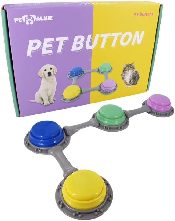 Set of 4 Talking Buttons for Cat and Dog Training, Funny Engravable Voice Command Buttons with Placement Stickers, Colorful and Customizable - Y, G, P, B
