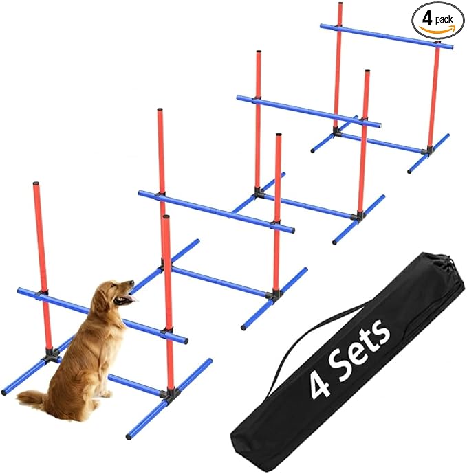 4Set Dog Agility Jumps Hurdle Course Training Equipment for Dogs, Indoor Outdoor Backyard Exercise Equipment