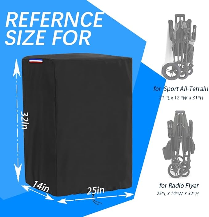 Wagon Cover Compatible with Radio Flyer,Waterproof Covers for Jeep Wagon Stroller (Cover Only),Dustproof 420D Covers for Jeep Wagon Sport All-Terrain (25"L x 14" W x 33" H)