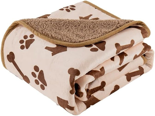 Waterproof Dog Blankets Pet Blanket 50"x60", Soft Fluffy Sofa Car Bed Protector, Reversible Sherpa Fleece Dog Blanket for Large Dogs(Beige-House)