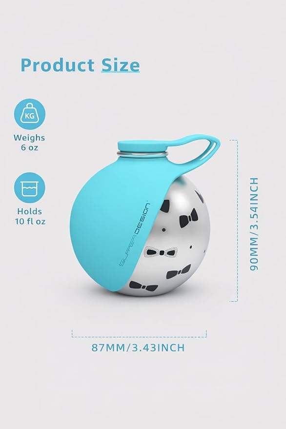 Portable Dog Water Bottle for Small Dogs: 285ml 2-in-1 Insulated Compact Leak-Proof Stainless Steel Round Water Dispenser with Collapsible Bowl for Daily Walks, Short Hikes & Travel