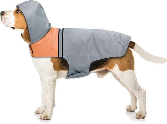 Dog Raincoat with Reflective Strip, Ultra Light Breathable Waterproof Dog Rain Jacket, Adjustable Waterproof Dog Raincoat with Hood, Suitable for Small, Medium, and Large Dogs (Grey, M)