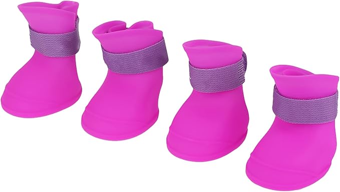 Yctze 4pcs Silicone Protective Dog Boots, Antislip Snow Shoes for Small Dogs, Ideal for French, Cute Pet Rain Wellies (L)