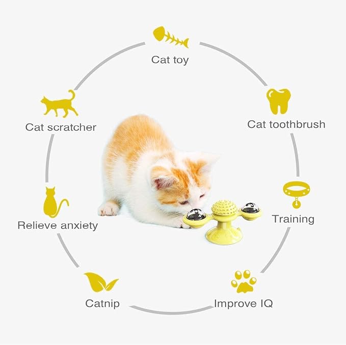 GBSYU Interactive Windmill Cat Toys with Catnip : Cat Toys for Indoor Cats Funny Kitten Toys with LED Light Ball Suction Cup‖Cat Nip Toy for Cat chew Exercise
