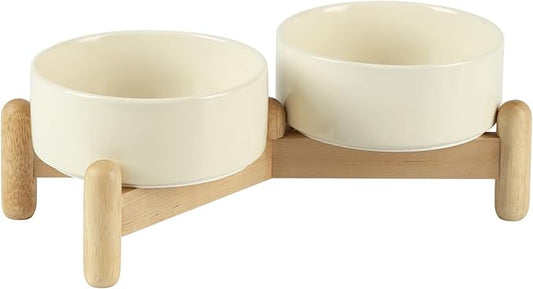 Havniva 5.1inch Ceramic Raised Dog Bowl with Stand, Double Dog Bowls Elevated for Small Breed Dog Food and Water Bowl Set Non-Slip Dog Dish Large Capacity Feeding Pet Water Bowl