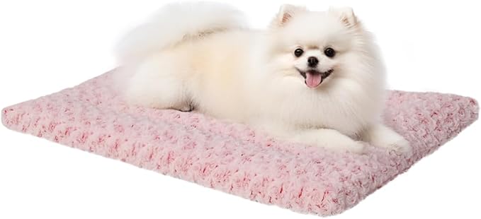 Washable Dog Bed Reversible Dog Beds for Crate Soft Fluffy Kennel Pad Anti-Slip Pet Sleeping Mat for Large Jumbo Medium Small Dogs (Pink, 30.00" x 19.00" x 1.50")