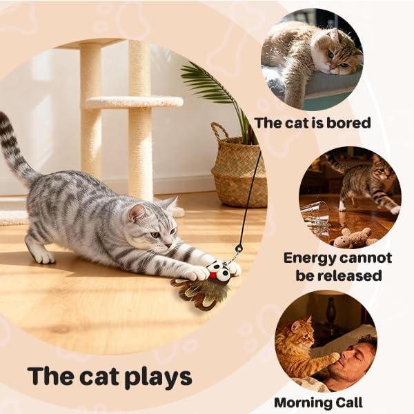 Walfront Interactive Cat Toy Wand — 3 Natural Heads (Bird, Zen, Owl) | Cat Teaser Wand for Interactive Play, Stimulates Hunting Instincts, Relieves Boredom & Boosts Activity for Indoor Cats & Kittens