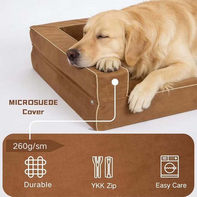 XX-Large 7 Inch Solid Orthopedic Memory Foam Dog Bed for Arthritis Relief & Hip Dysplasia - Bolster Couch Style with Premium YKK Zipper Waterproof Washable Cover for Senior Dogs 100-200lbs