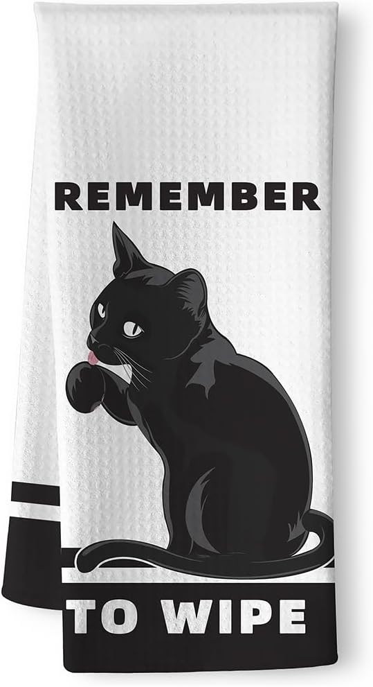 Fun Kitchen Towels-Remember To Wipe,Cat Bathroom Towels,Decorative Kitchen Towel,DishTowels For Kitchen Decorative,Cat Hand Towel -Suitable For Use And Decoration In Your Kitchen, Bathroom And Toilet