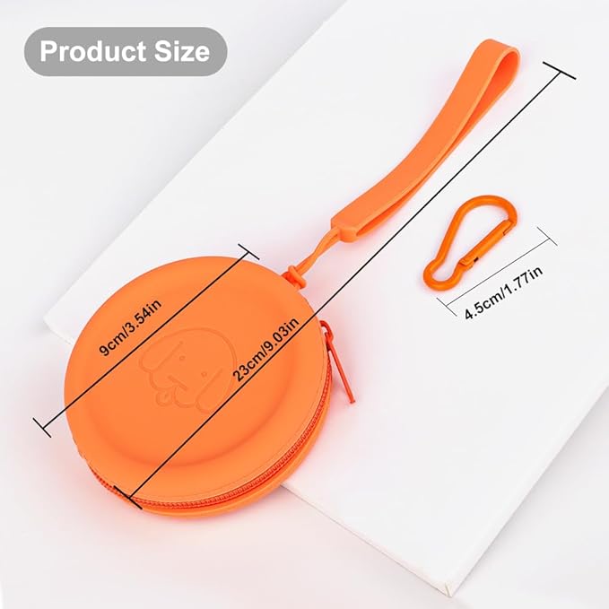 WALLFID Silicone Dog Treat Pouch Small Bag,2PCS Pet Walking Bag for Dog and Cat,Pocket Size,Easy to Clean,Odorless,Zipper Design,Moisture-Proof,Travel Walking Bag,Portable Training Bag. (Orange&Red)