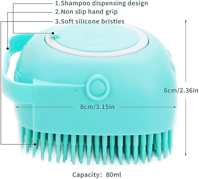 Pet Bath Massage Brush Puppy Dog Cat Grooming Soft soap Dispensing (Blue)