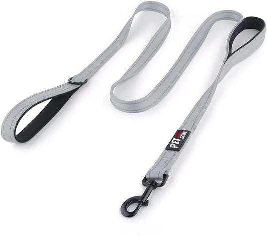 Plutus Pet Double Handle Dog Leash 5ft, Heavy Duty, Reflective Dual Handle Dog Leash for Safety Training, for Medium Large Dogs,2 Handle Leads(Gray)
