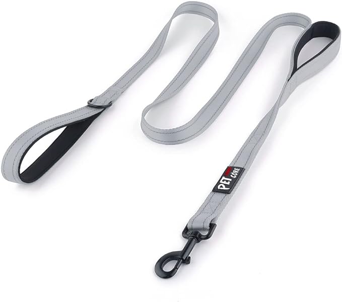 Plutus Pet Double Handle Dog Leash 6ft, Heavy Duty, Reflective Dual Handle Dog Leash for Safety Training, for Medium Large Dogs, 2 Handle Leads(Gray)