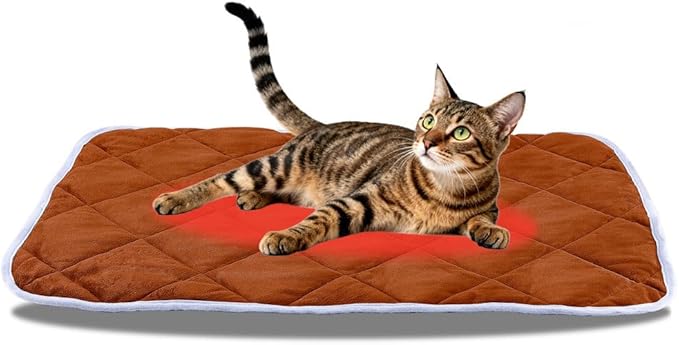 Washable Anti-Slip Kennel Mat for Medium Small Dogs and Big Cats Kennel pad Crate Pad Heated Cat Bed Self Warming Non-Electric Pet Warming Pad Brown 13.75 * 19.69inch