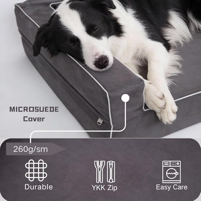 XX-Large 7 Inch Solid Orthopedic Memory Foam Dog Bed for Arthritis Relief & Hip Dysplasia - Bolster Couch Style with Premium YKK Zipper Waterproof Washable Cover for Senior Dogs 100-200lbs