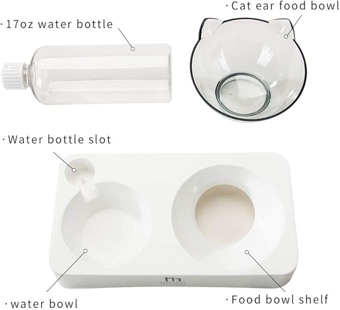 Marchul Double Elevated Dog Cat Bowl, Pets Water and Food Bowl Set, 15° Raised Tilted Dishes Indoor for Kitten, Puppies, Small or Medium Size Dogs Cats