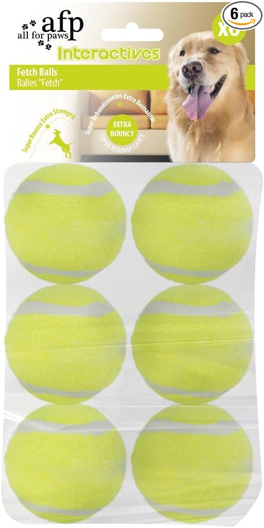 ALL FOR PAWS Dog Tennis Balls for Dogs, Great for Mini Ball Launcher, 6 Pack 2 Inch Tennis Balls