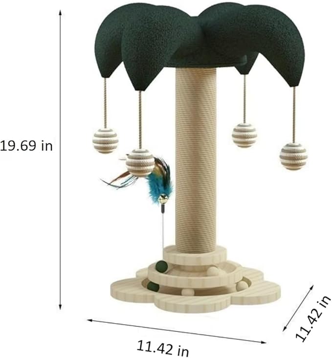 Cat Scratching Post, Sisal Cat Scratcher Posts with Interactive Trackball Toys for Indoor Cats, 19.6" Tall Scratch Tree Tower for Kitten, Flower Base