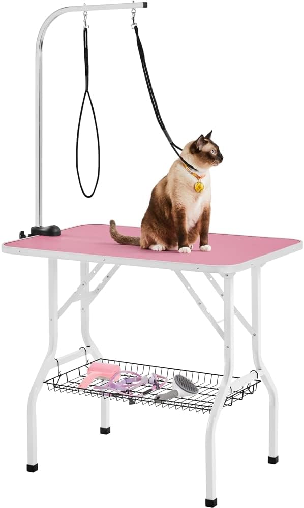 Topeakmart Foldable Portable Pet Grooming Table - 36in Professional Dog Cat Trimming Table w/Adjustable Arm & 2 Nooses, Maximum Capacity Up to 220lbs
