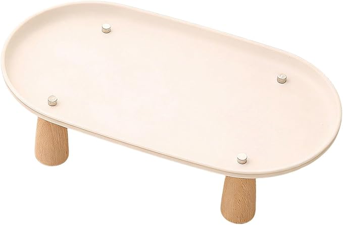Generic Cat Bowl Raised Stand Rack to Protect Cat Neck Sturdy Non Slip Stable for Feeder Stand Elevated Holder, Beige 31cmx17cm