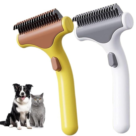 2 PCS Professional Deshedding Tool for Dogs Cats, 2026 Upgrade Pet Grooming Rake, Extra-Wide Deshedding Dog Brush Pet Hair Remover Tool for Short Long Haired Remove Tangles, Knots, Mats (White+Yellow)