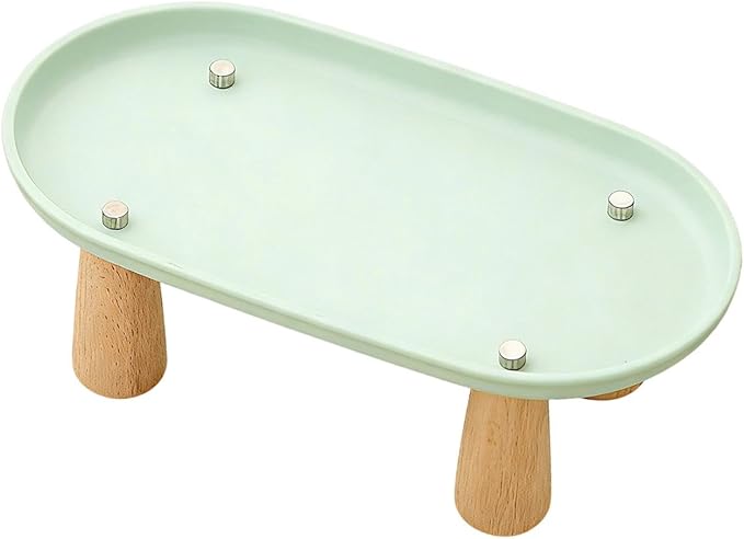 Generic Cat Bowl Raised Stand Rack to Protect Cat Neck Sturdy Non Slip Stable for Feeder Stand Elevated Holder, Green 24cmx13cm
