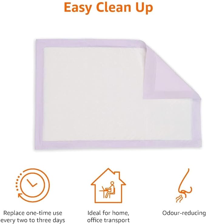 Amazon Basics Cat Pee Pads, Odor Control, Super Absorbent, Disposable, Universal Fit for Litter Box, Lemon Scent, White/Purple, 60 Count