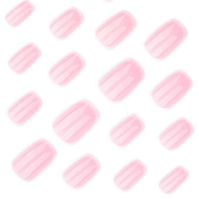 yefiuo Press on Nails Short Square Ombre Pink Fake Nails Press ons Glossy Acrylic False Nails Glue on Nails Reusable Nail Tips Kit Full Cover Stick on Nails Manicure Supplies for Women Girls 24Pcs