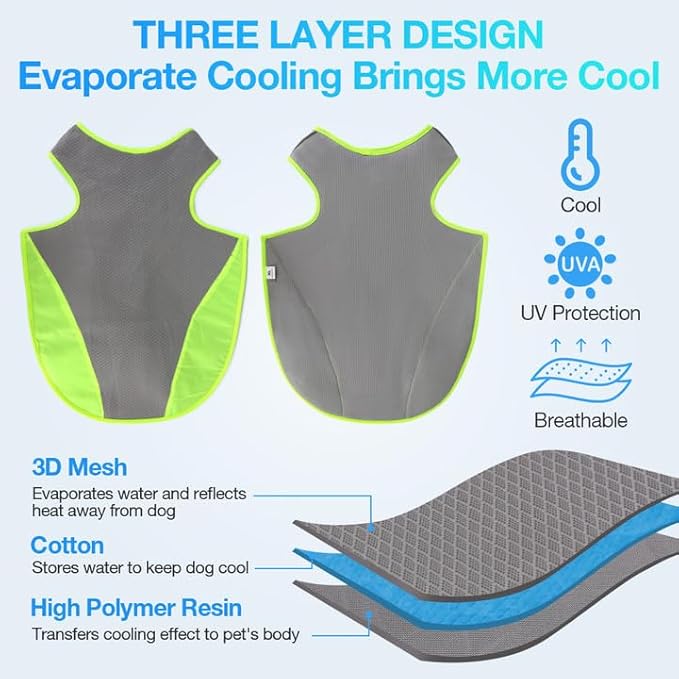 Dog Cooling Vest, Lightweight Cool Vest Dogs, Adjustable and Comfortable Cooling Vest for Dogs - UV Protection Breathable Mesh - Summer Dog Cooling Jacket for Hot Weather, L (33-49 lbs), Green