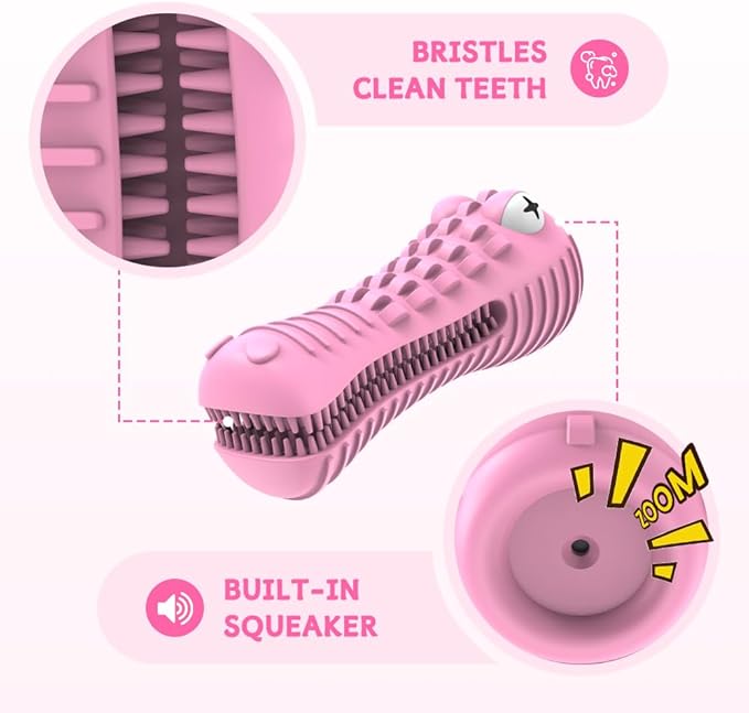 Dog Toys for Aggressive Chewers, Indestructible Dog Chew Toys for Medium Large Breed, Interactive Tough Dog Squeaky Toys to Keep Them Busy, Natural Rubber Durable Dog Toothbrush Teeth Cleaning Toys