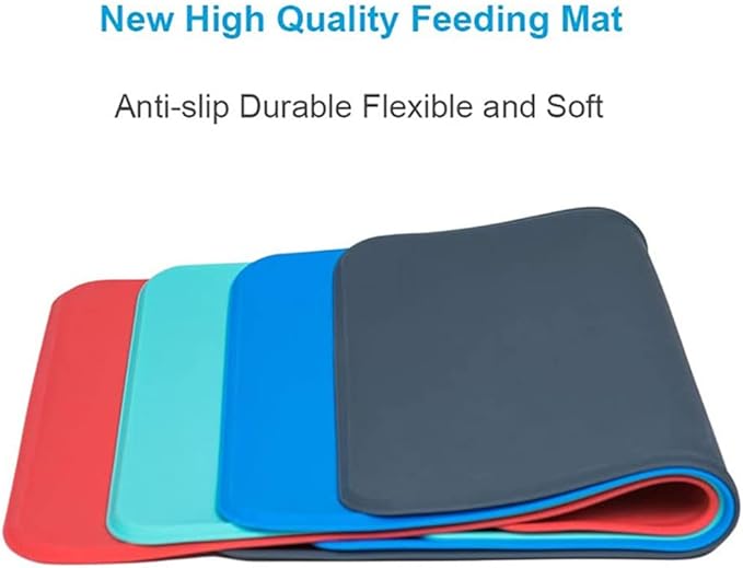 Silicone Dog Cat Bowl Mat，Waterproof Slip Resistant Silicone Pet Feeding Mat，Anti-Slip Pet Bowl Mats Cats and Dogs Food Water Placemat Tray，Raised Edges to Prevent Water Spills on Floor (Black)