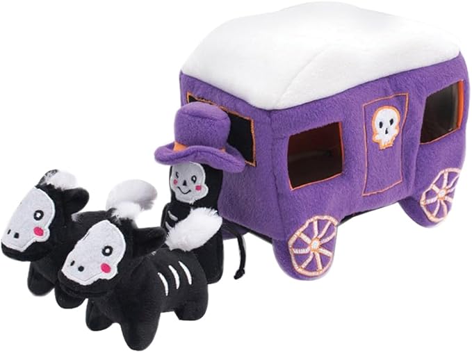 ZippyPaws Halloween Burrow Interactive Dog Toys - Hide and Seek Dog Toys and Puppy Toys, Colorful Squeaky Dog Toys, and Plush Dog Puzzles – Haunted Carriage