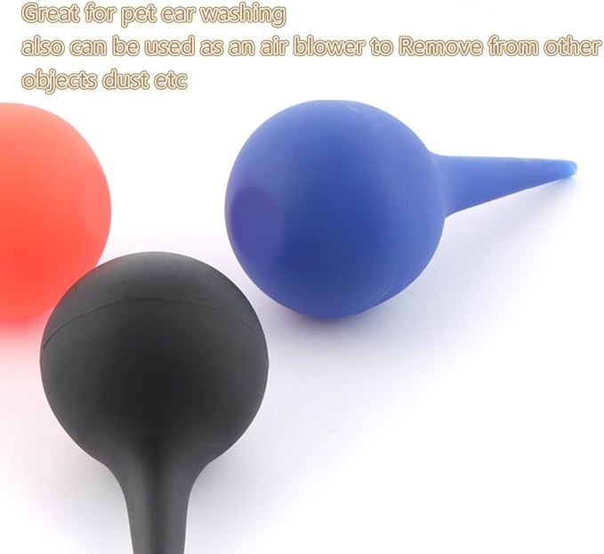 3 Pcs Manual Fluid Suction Device, for Pet Rubber Ear Washing Squeeze Bulb Ear Washing Removal Tool Ear Wax Removal, Pet Earwax Cleaning(Black, Red, Blue)