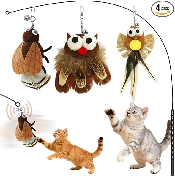 Walfront Interactive Cat Toy Wand — 3 Natural Heads (Bird, Zen, Owl) | Cat Teaser Wand for Interactive Play, Stimulates Hunting Instincts, Relieves Boredom & Boosts Activity for Indoor Cats & Kittens