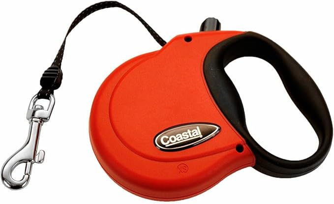 Coastal Pet Power Walker Dog Retractable Leash - Reflective Dog Leash - Stop-and-Release Control Button - Comfort Grip Handle - Red - X-Small