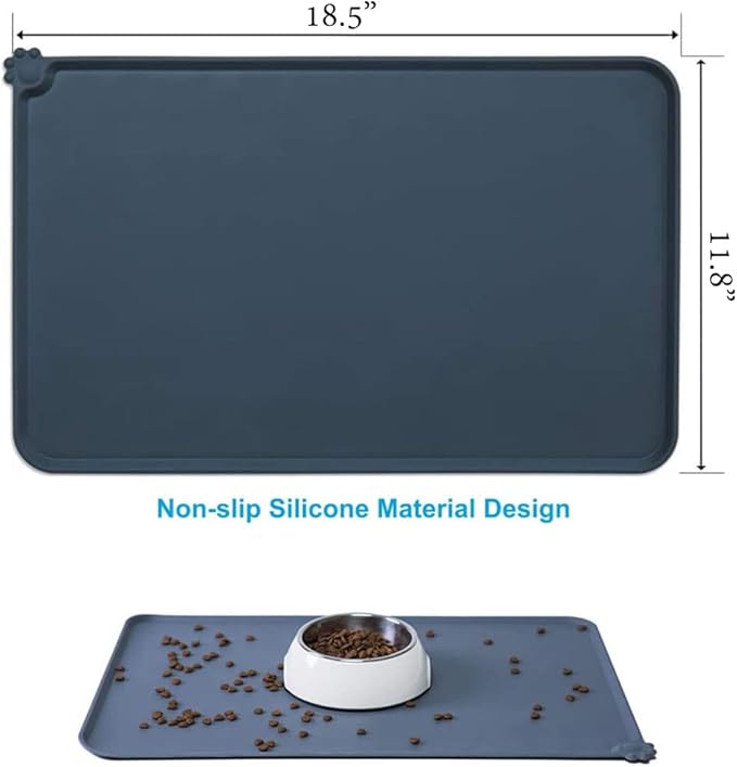 Silicone Dog Cat Bowl Mat，Waterproof Slip Resistant Silicone Pet Feeding Mat，Anti-Slip Pet Bowl Mats Cats and Dogs Food Water Placemat Tray，Raised Edges to Prevent Water Spills on Floor (Green)