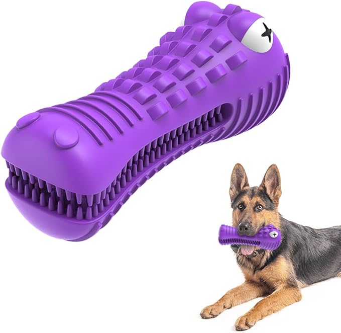 Dog Toys for Aggressive Chewers, Indestructible Dog Chew Toys for Medium Large Breed, Interactive Tough Dog Squeaky Toys to Keep Them Busy, Natural Rubber Durable Dog Toothbrush Teeth Cleaning Toys