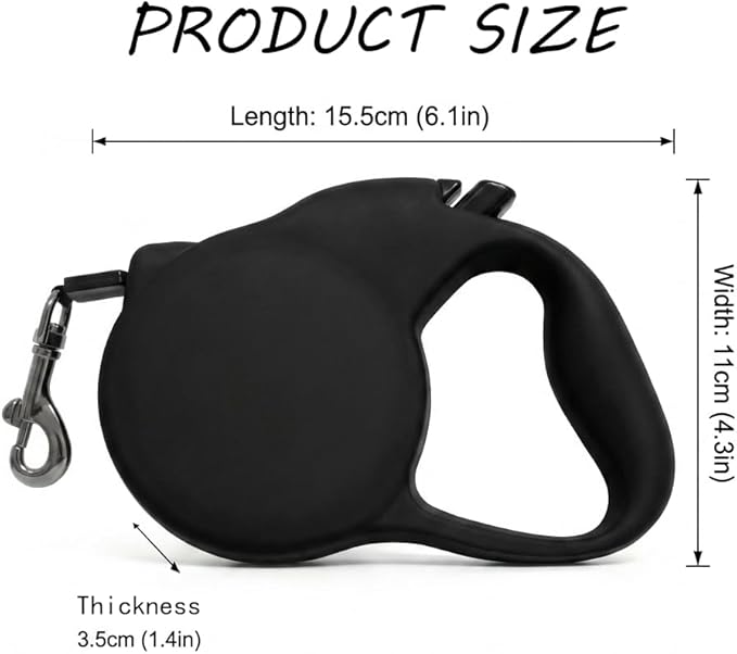 Retractable Dog Leash for Small/Medium Dogs, Cats & Puppies – Black Flexi Walking Lead with Correa para Perros (Black-Small)